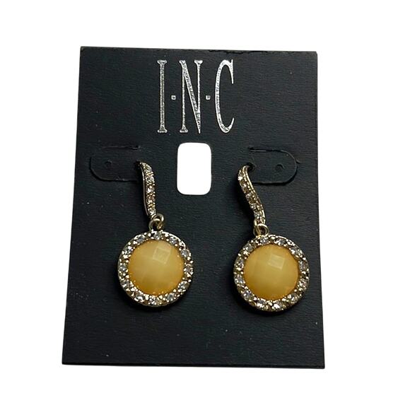 INC International Concepts Gold Dangle Drop Earrings w/ Diamond Rhinestones, NWT - Picture 1 of 3
